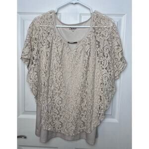 Simply Emma Women's Plus Top Lace Overlay Cream Blouse Size 2X